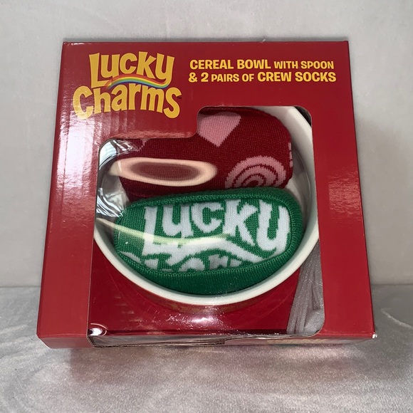Limited Edition Lucky Charms Cereal Bowl, Spoon and Sock combo box. RARE! *NEW* - Picture 1 of 4